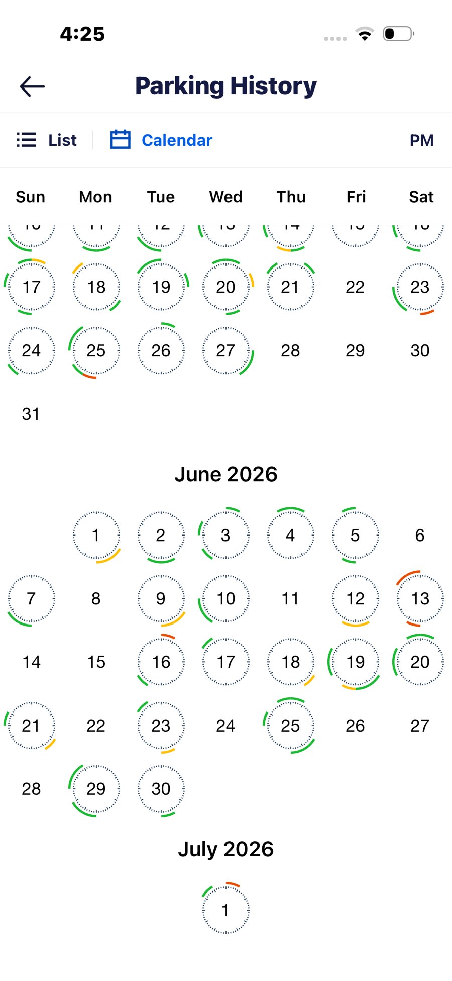 Trucker Path parking history calendar for Pilot #4576